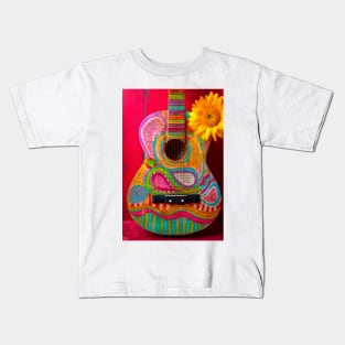 Poetry Guitar Leaning Against Red Wall Kids T-Shirt